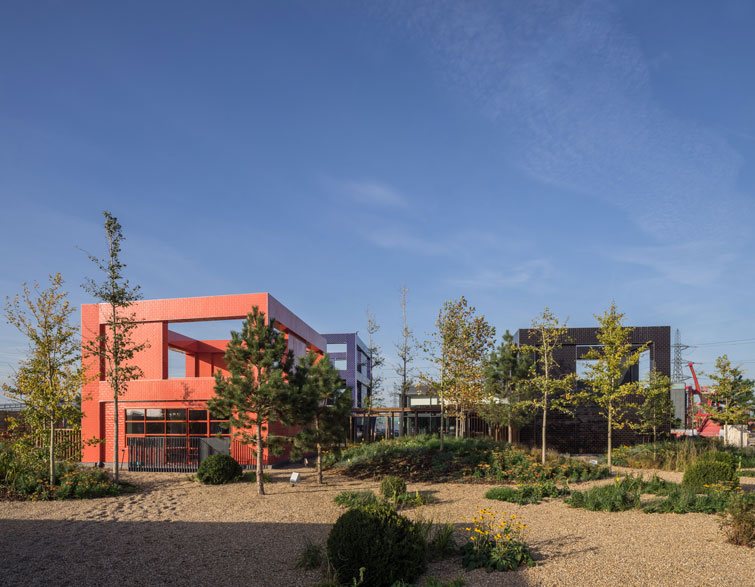 Pavilions photographed within City Island, London landscaping. 2 of 11.