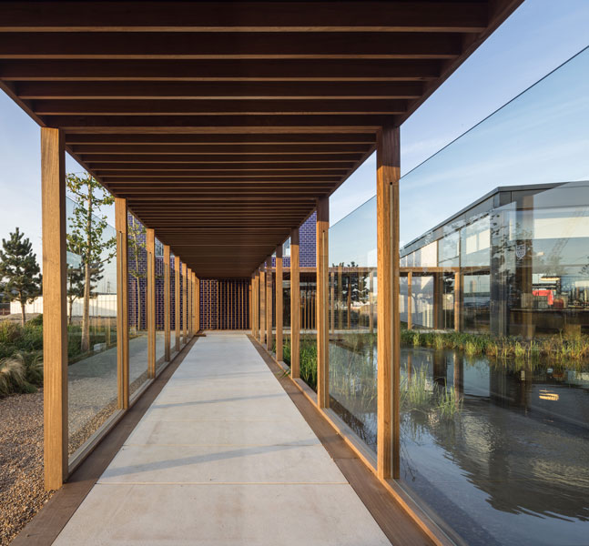 Covered architectural walkway into Arup Marketing Suite. 4 of 11.