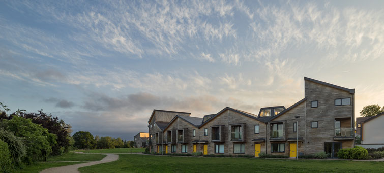 Rear park and curved timber clad elevation. 5 of 12.