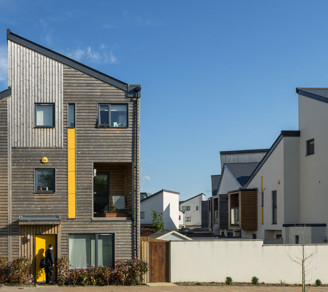 Articulated architectural cladding with yellow details. 10 of 12.