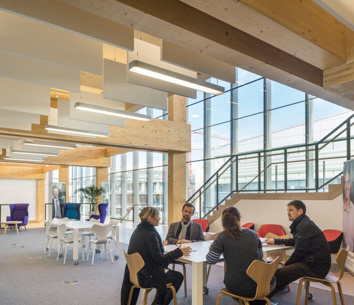 Timber columns against glazing in meeting areas. 10 of 10.