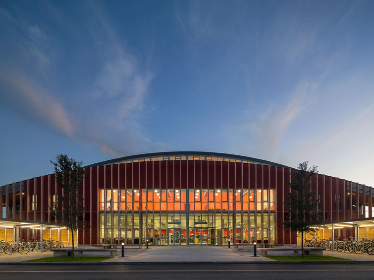 External architectural elevation at dusk photograph. 20 of 20