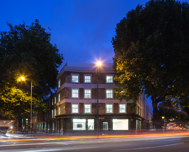 Main elevation, street image at night,