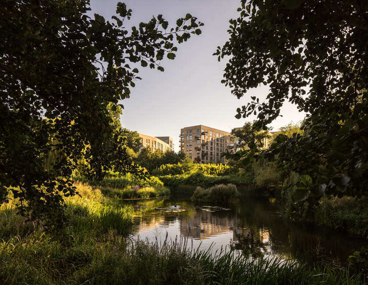 View of the scheme framed by landscape features, 02 of 18
