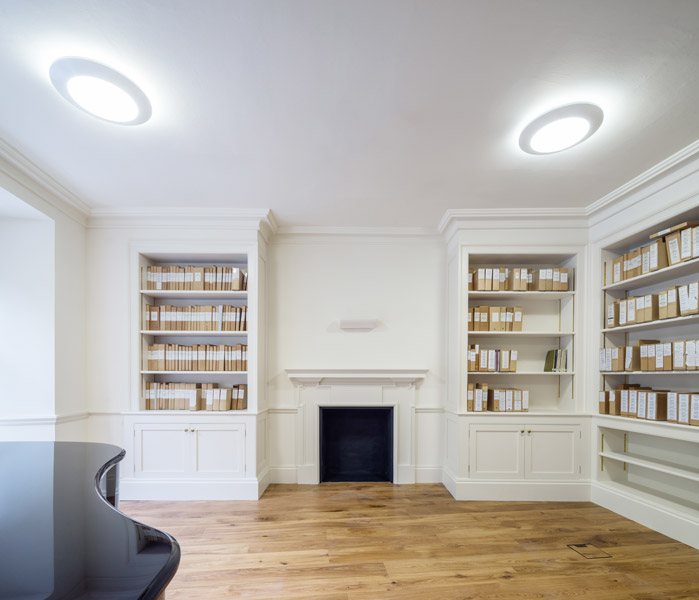 Recital room interior photographer, showing bespoke bookcases, 08 of 12