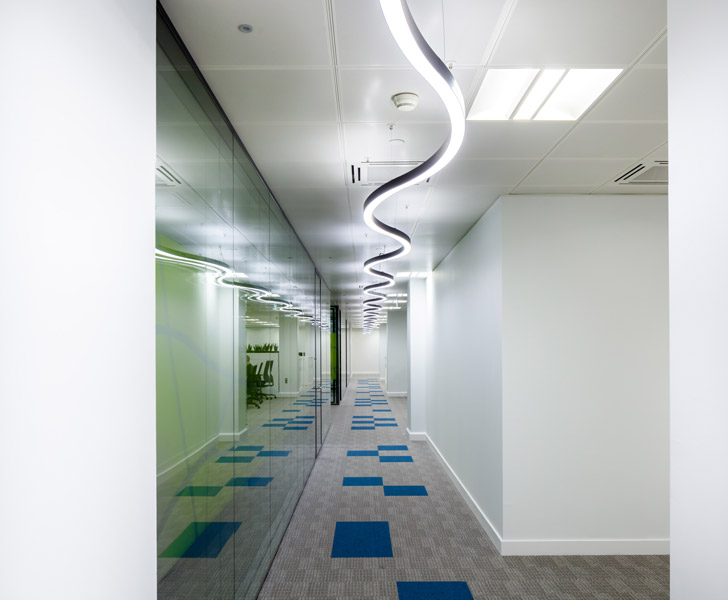 Internal corridor showing bespoke light-fittings, 13 of 17